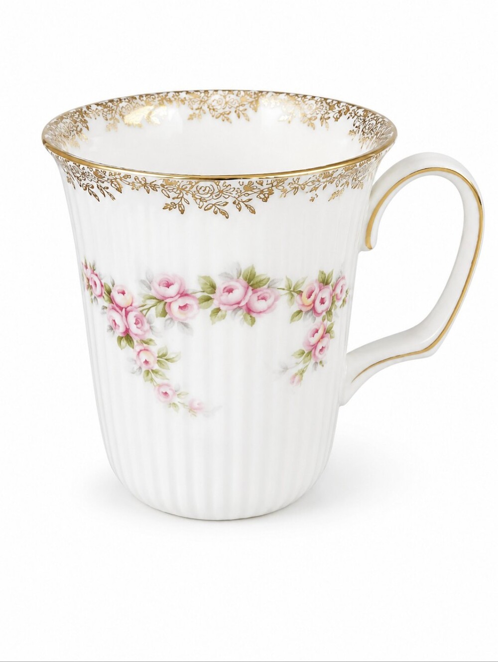 Royal Albert Dimity Rose Beaker Mug Fine Bone China England Pink Roses Gold Trim